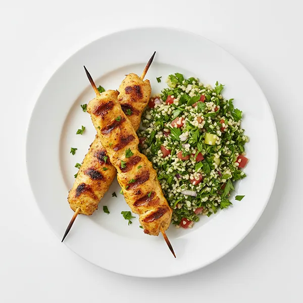Lebanese Spiced Chicken Skewers with Bulgur Wheat Tabbouleh